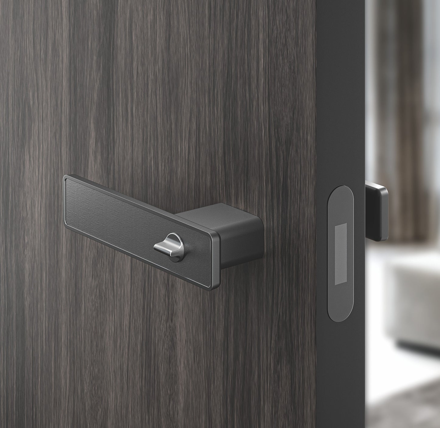 Matte Black Door Handle Set - Modern Interior Privacy Lock for Bedrooms