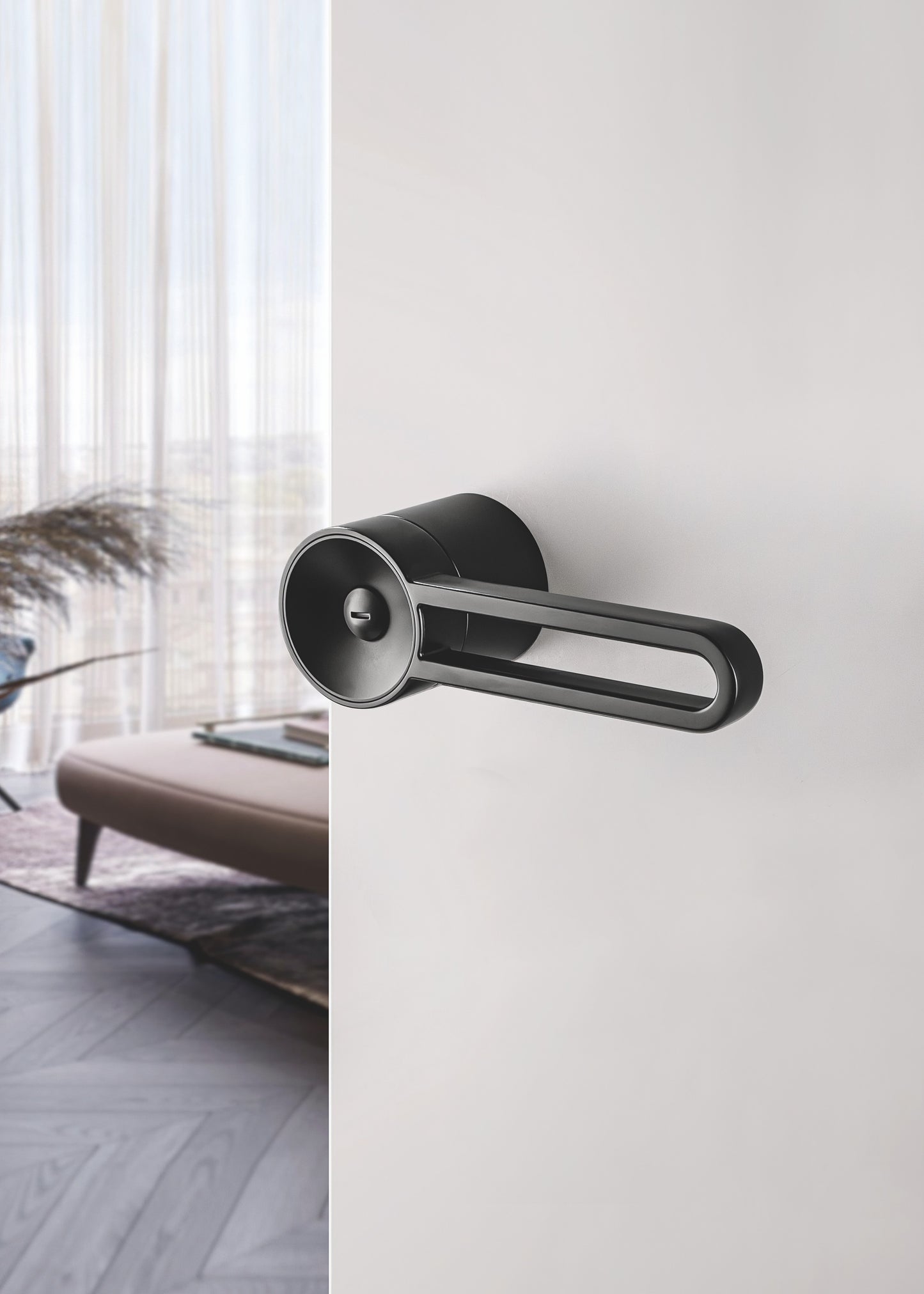 Brushed Nickel Door Handle with Round Lever - Sleek Bathroom Door Lock