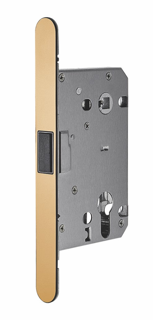 Gold Door Handle Set with Square Backplate - Contemporary Bedroom Lock